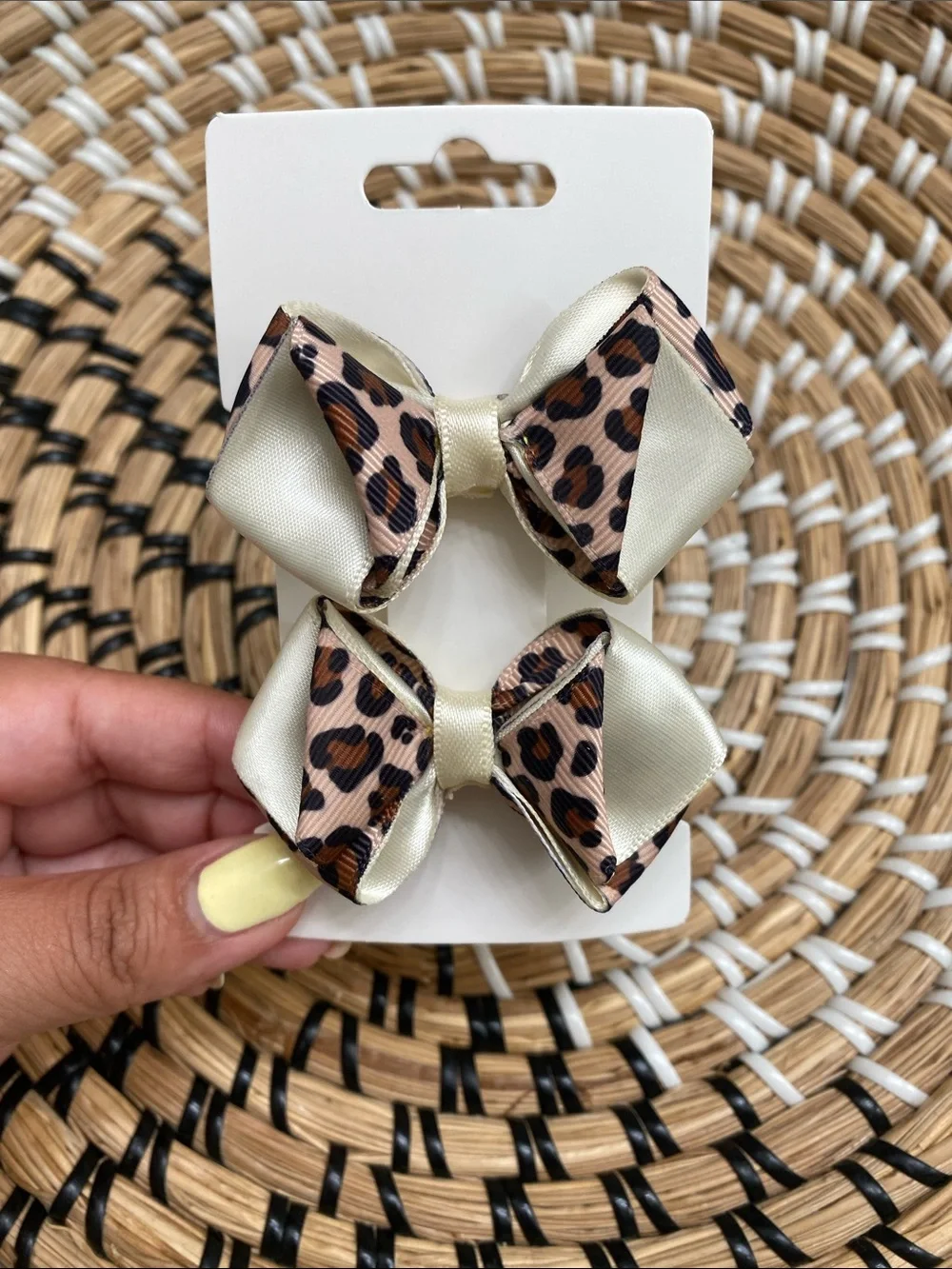 Kids Leopard Print & Cream Double Hair Bows